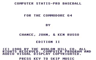 Computer Statis Pro Baseball screenshot 2 for Commodore 64